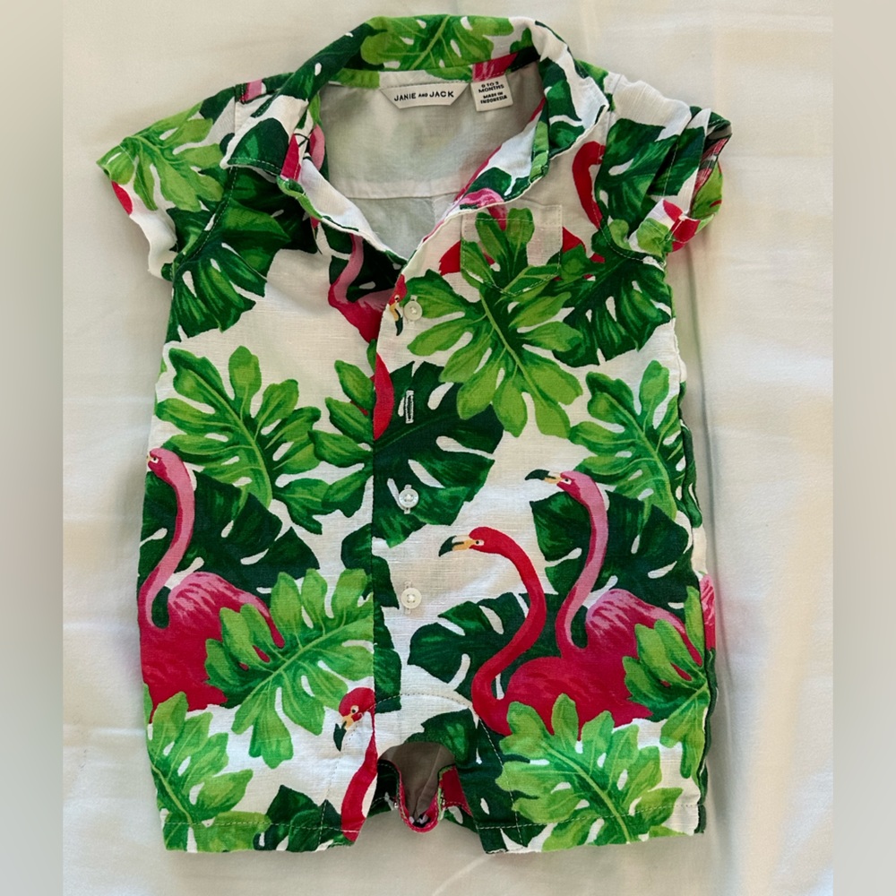 Janie and Jack linen tropical romper
